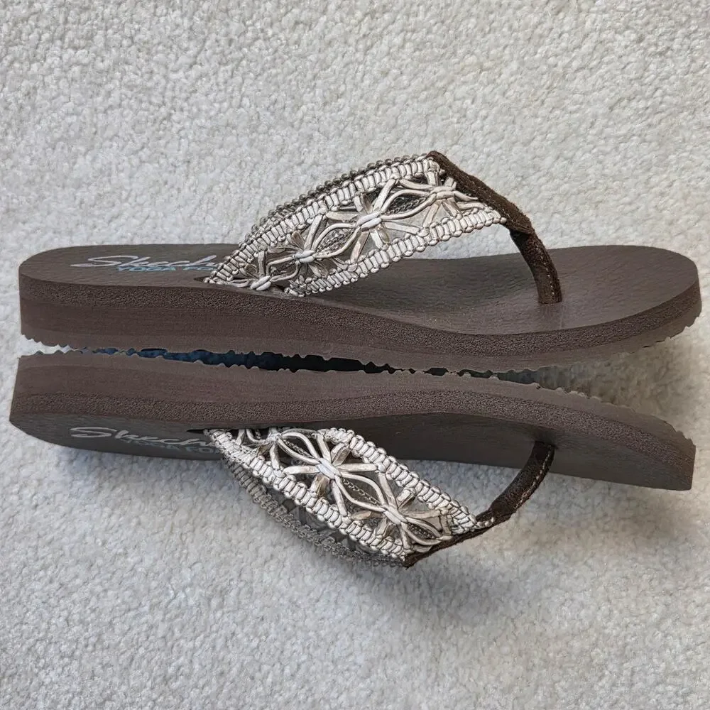 NWOT Skechers 7.5 Asana Yoga Foam Thong Flip Flop Sandals Macrame